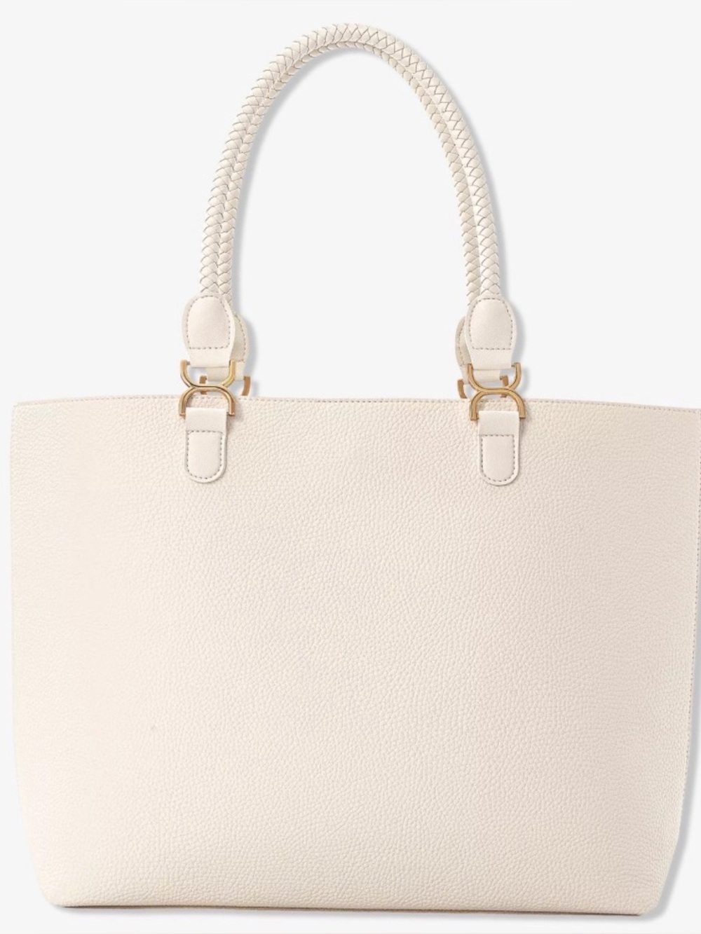 Ulta Beauty Cream Braided-Handle Pebbled Tote with Gold Hardware